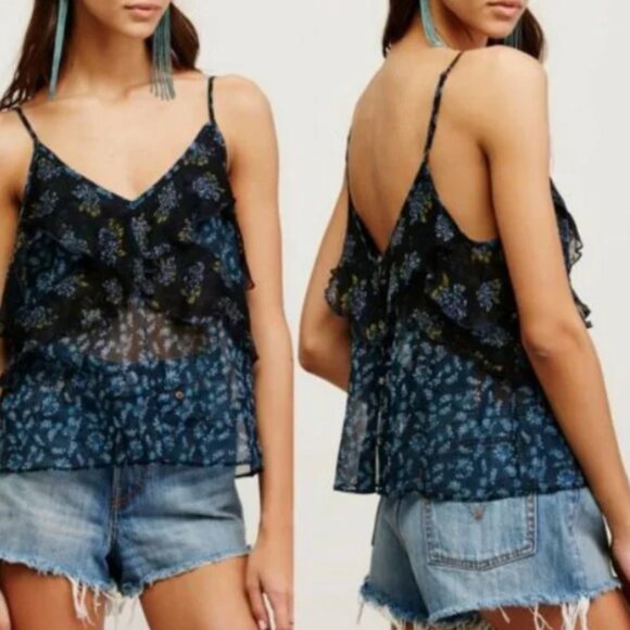 Free People Tops - NWT Free People All Things Sheer Tiered Floral Tank Cami Size XS